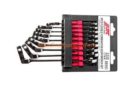 Набор комбинированных трещоточных ключей с подвижной головкой JTC 8-17 мм 9 предметов 1/15-3448