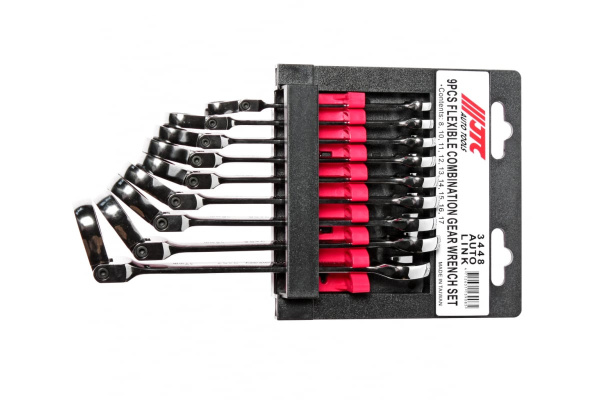 Набор комбинированных трещоточных ключей с подвижной головкой JTC 8-17 мм 9 предметов 1/15-3448