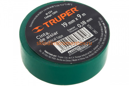 Изолента Truper акрил, 9 м, ширина 19 мм, зеленая M-22V 13511