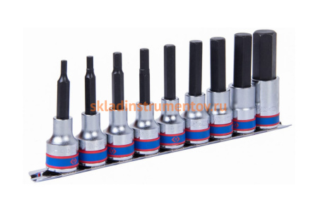 Набор торцевых насадок (HEX 4-17; 1/2"; 80 мм) 9 шт. KING TONY 4120PR10