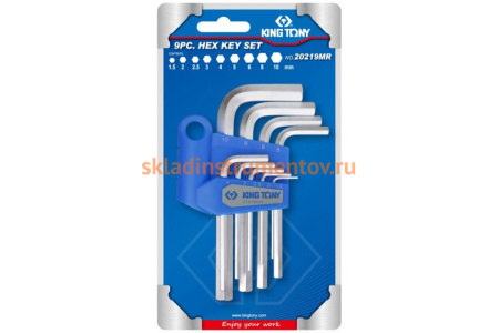 Набор Г-образных шестигранников 1.5-10мм, 9шт KING TONY 20219MR