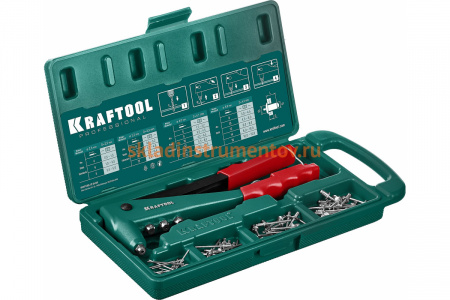 Заклепочник с литым корпусом Kraftool "X-3" 2.4-4.8 мм - алюминий и сталь; d=2.4-4.0 - нрж сталь, в кейсе, с набором заклепок 31170-H6_z01