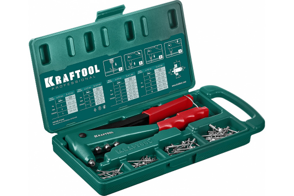 Заклепочник с литым корпусом Kraftool "X-3" 2.4-4.8 мм - алюминий и сталь; d=2.4-4.0 - нрж сталь, в кейсе, с набором заклепок 31170-H6_z01