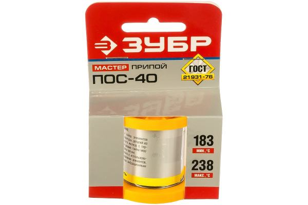 Припой ПОС 40 (0.8 мм; 50 г; трубка с канифолью) Зубр 55451-050-08C