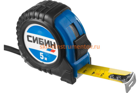 Рулетка в ударостойком обрезиненном корпусе СИБИН 5м / 19мм 34019-05-19