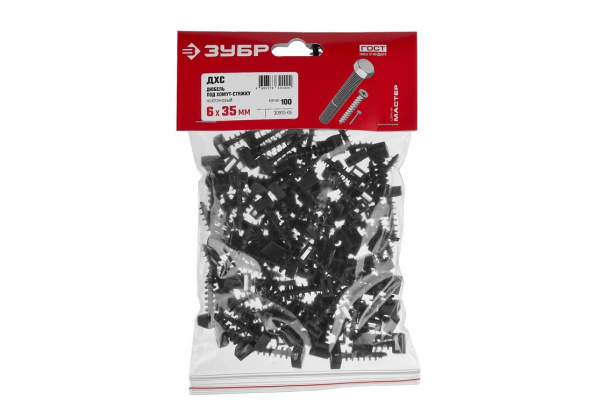 Дюбель под хомут-стяжку Зубр ДХС, 6 x 35 мм, 100 шт, нейлоновый, 30910-06