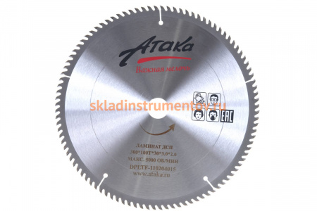 Диск пильный по ламинату и дсп (300х30 мм; 100T; б/рез) АТАКА 8078100