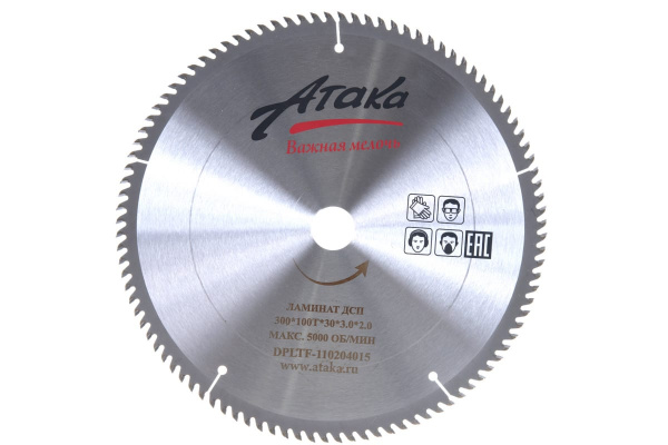 Диск пильный по ламинату и дсп (300х30 мм; 100T; б/рез) АТАКА 8078100