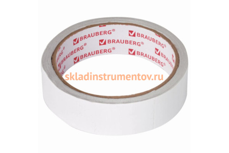 Клейкая двухсторонняя лента BRAUBERG 25 мм х 8 м, полипропиленовая основа, 90 микрон 606425