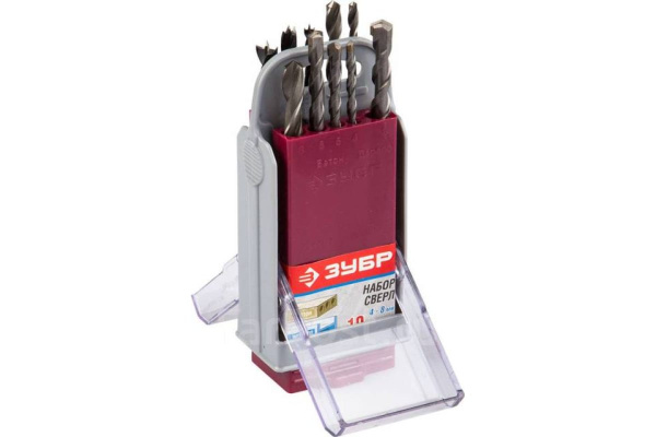 Набор сверл комбинированный (10 шт.) в супер боксе Зубр 4-29704-H10-SB