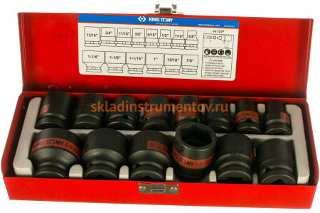 Набор ударных шестигранных торцевых головок 1/2", 3/8" - 1-1/4", 14шт KING TONY 4414SP