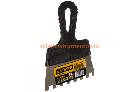 Нержавеющий зубчатый шпатель STAYER 150мм, зуб 10х10мм 1009-15-10
