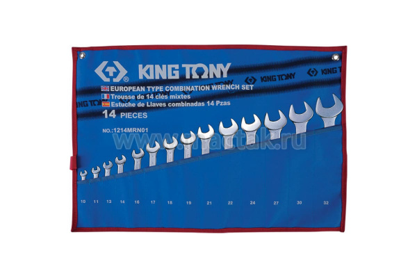Набор комбинированных ключей, 10-32 мм, чехол из теторона, 14 предметов KING TONY 1214MRN