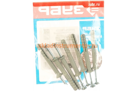 Полипропиленовый дюбель-гвоздь Зубр потайный бортик, 6x50мм, ТФ6, 7 штук 4-301346-06-050