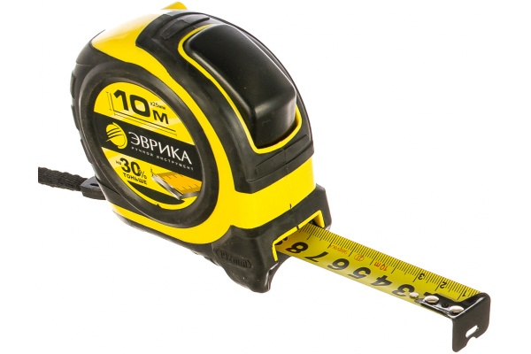 Рулетка ЭВРИКА 10м 25мм YELLOW профессиональная Pro-Grade с держателем ER-59125