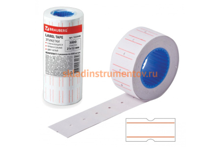 Этикет-лента BRAUBERG белая, 5 рулонов по 600 шт, 21х12 мм 123568