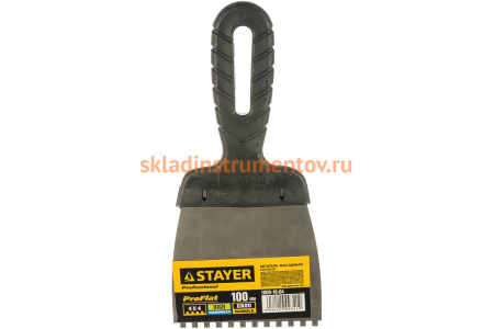 Нержавеющий зубчатый шпатель STAYER 100 мм 1009-10-04