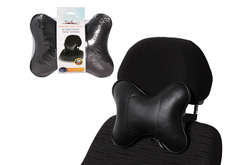 Подушка-косточка на подголовник Airline Лима экокожа, 1 шт., черная ASP-B-05