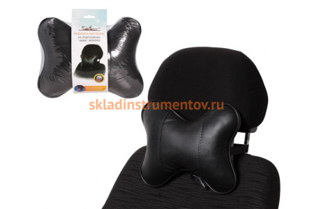 Подушка-косточка на подголовник Airline Лима экокожа, 1 шт., черная ASP-B-05