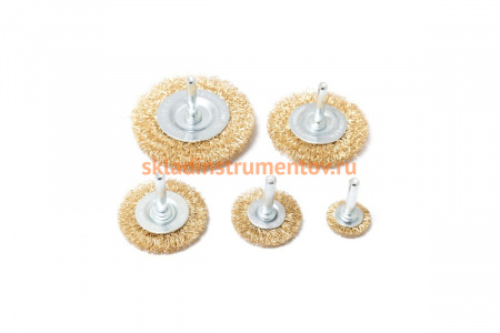 Набор кордщеток дисковых латунных (5 пр, 1/4", 25-75 мм) для дрели Rockforce RF-BWS501