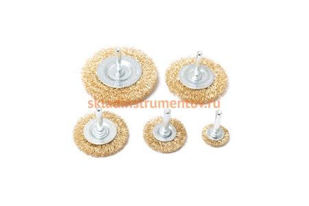 Набор кордщеток дисковых латунных (5 пр, 1/4", 25-75 мм) для дрели Rockforce RF-BWS501