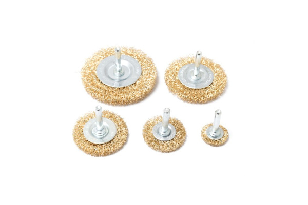 Набор кордщеток дисковых латунных (5 пр, 1/4", 25-75 мм) для дрели Rockforce RF-BWS501