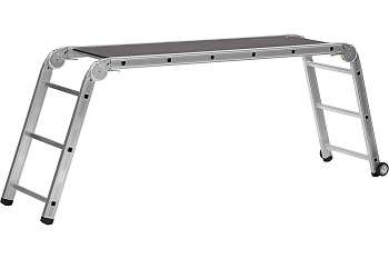 Профессиональные рабочие подмости СИБИН ПРП-36 3x6x3 ступени, алюмин, складные с колесами и съемной площадкой 38845