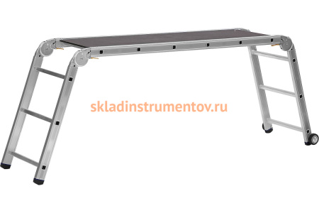 Профессиональные рабочие подмости СИБИН ПРП-36 3x6x3 ступени, алюмин, складные с колесами и съемной площадкой 38845