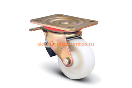 Колесо нейлоновое поворотное усиленный кронштейн с тормозом 200 мм ED01-ZKZ-200-F