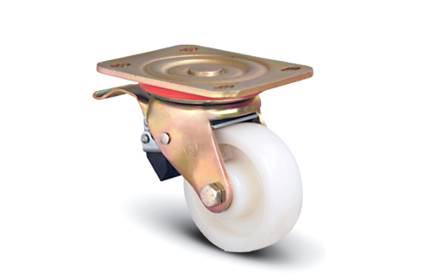 Колесо нейлоновое поворотное усиленный кронштейн с тормозом 200 мм ED01-ZKZ-200-F