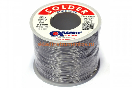 Припой (0.6 мм, 0.25 кг, Sn60/Pb40, HF533 флюс RMA) ASAHI 00-00001189