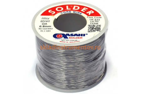 Припой (0.6 мм, 0.25 кг, Sn60/Pb40, HF533 флюс RMA) ASAHI 00-00001189 Припой (0.6 мм, 0.25 кг, Sn60/Pb40, HF533 флюс RMA) ASAHI 00-00001189