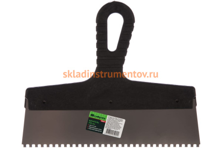 Шпатель из нержавеющей стали, 250 мм, зуб 4x4 мм, пластмассовая ручка СИБРТЕХ 85457