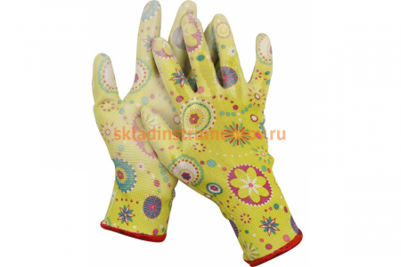 Садовые перчатки Grinda прозрачное PU покрытие, 13 класс вязки, зеленые, размер L 11290-L