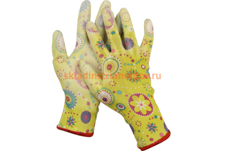 Садовые перчатки Grinda прозрачное PU покрытие, 13 класс вязки, зеленые, размер L 11290-L