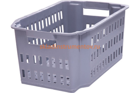 Ящик для хранения и переноски продуктов Тара.ру п/п 535х367х252 перфорированный, серый 23558 Ящик для хранения и переноски продуктов Тара.ру п/п 535х367х252 перфорированный, серый 23558