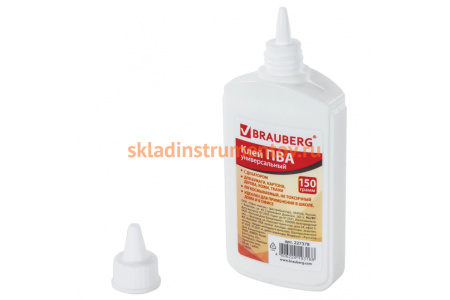 Клей ПВА BRAUBERG бумага, картон, дерево, 150 г 227378