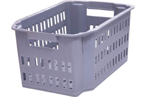 Ящик для хранения и переноски продуктов Тара.ру п/п 535х367х252 перфорированный, серый 23558 Ящик для хранения и переноски продуктов Тара.ру п/п 535х367х252 перфорированный, серый 23558