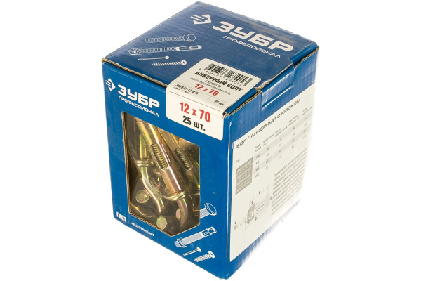 Анкерный болт с крюком Зубр 12 x 70 мм, 25 шт, желтопассивированный, Профессионал 302372-12-070