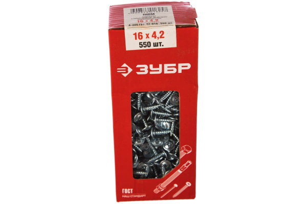 Саморезы с прессшайбой по листовому металлу 550 шт. (4,2х16 мм; PH2; ТФ1) ЗУБР 4-300191-42-016