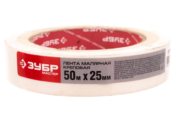 Малярная лента Зубр ЭКСПЕРТ креповая, 25ммх50м 12115-25