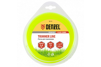 Леска для триммера квадрат 2,4 мм х 15 м блистер FLEX CORD DENZEL 96116