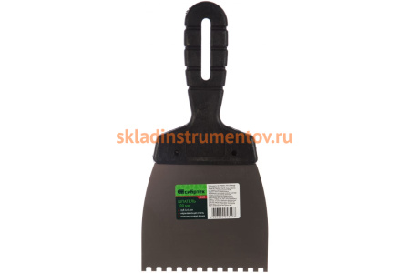 Шпатель из нержавеющей стали, 100 мм, зуб 4x4 мм, пластмассовая ручка СИБРТЕХ 85453