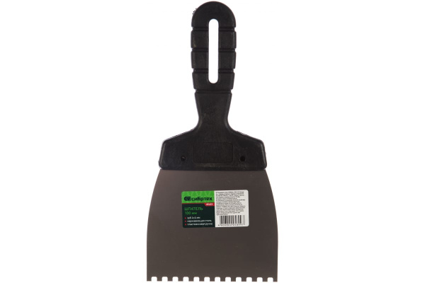 Шпатель из нержавеющей стали, 100 мм, зуб 4x4 мм, пластмассовая ручка СИБРТЕХ 85453