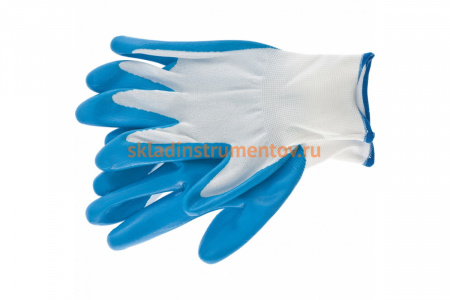 Маслобензостойкие полиэфирные перчатки с синим нитрильным покрытием СИБРТЕХ р.L 67862