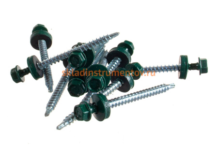 Саморезы Зубр для крепления кровельных материалов к деревянной обрешетке, цвет RAL 6005 зеленый насыщенный, оцинкованный, 4,8x60мм, 200шт 4-300315-48-060-6005