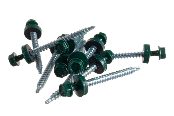 Саморезы Зубр для крепления кровельных материалов к деревянной обрешетке, цвет RAL 6005 зеленый насыщенный, оцинкованный, 4,8x60мм, 200шт 4-300315-48-060-6005