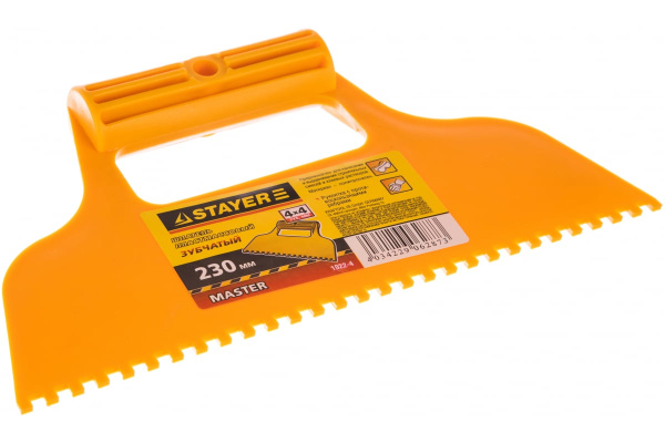 Пластмассовый зубчатый шпатель 4х4мм, 230мм STAYER 1022-4
