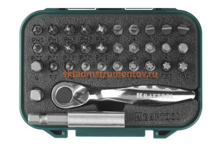 Набор бит с мини трещоткой 1/4" Kraftool EXPERT 33 предмета 26157-H33