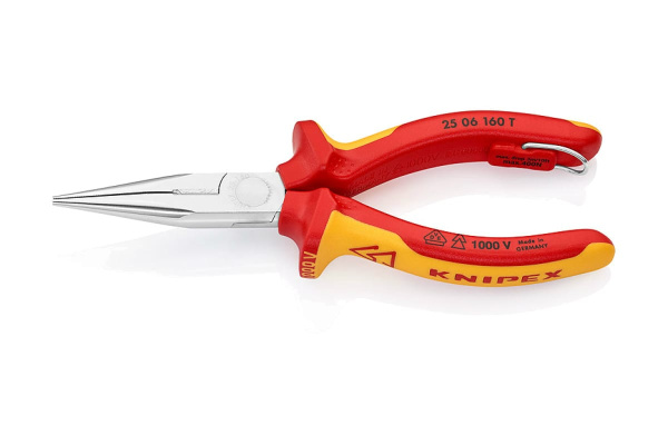 Плоские круглогубцы с режущими кромками со страховочным креплением 160 мм KNIPEX KN-2506160TBK